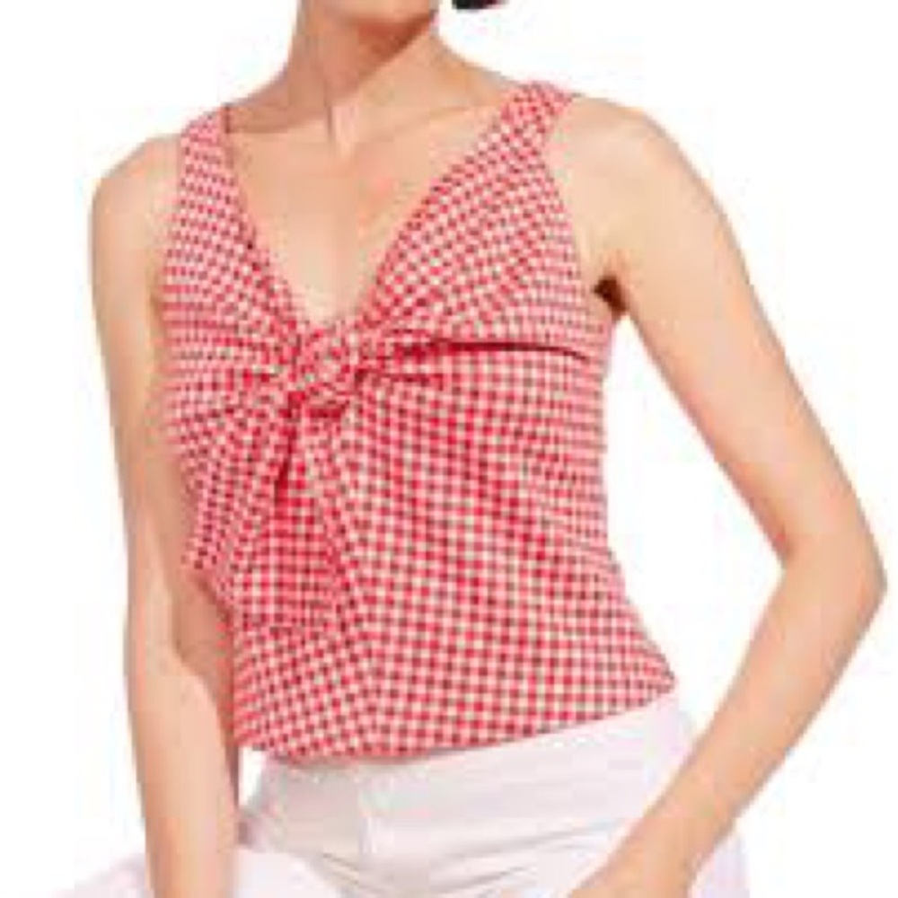 NWT Eva Franco Bow Top Gingham Print Sleeveless Red White Bow Top